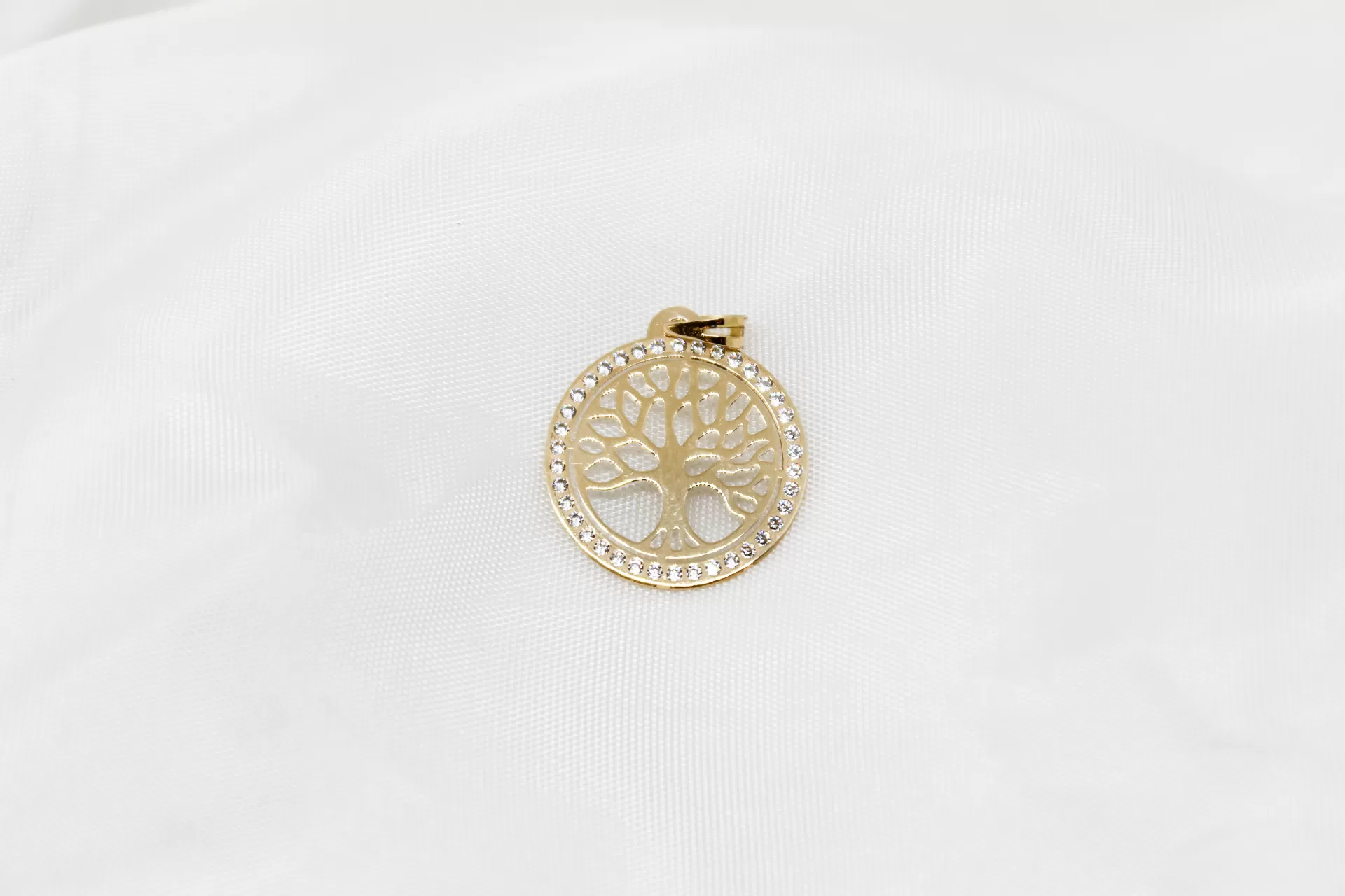 Medalha em ouro árvore da vida com zircónias